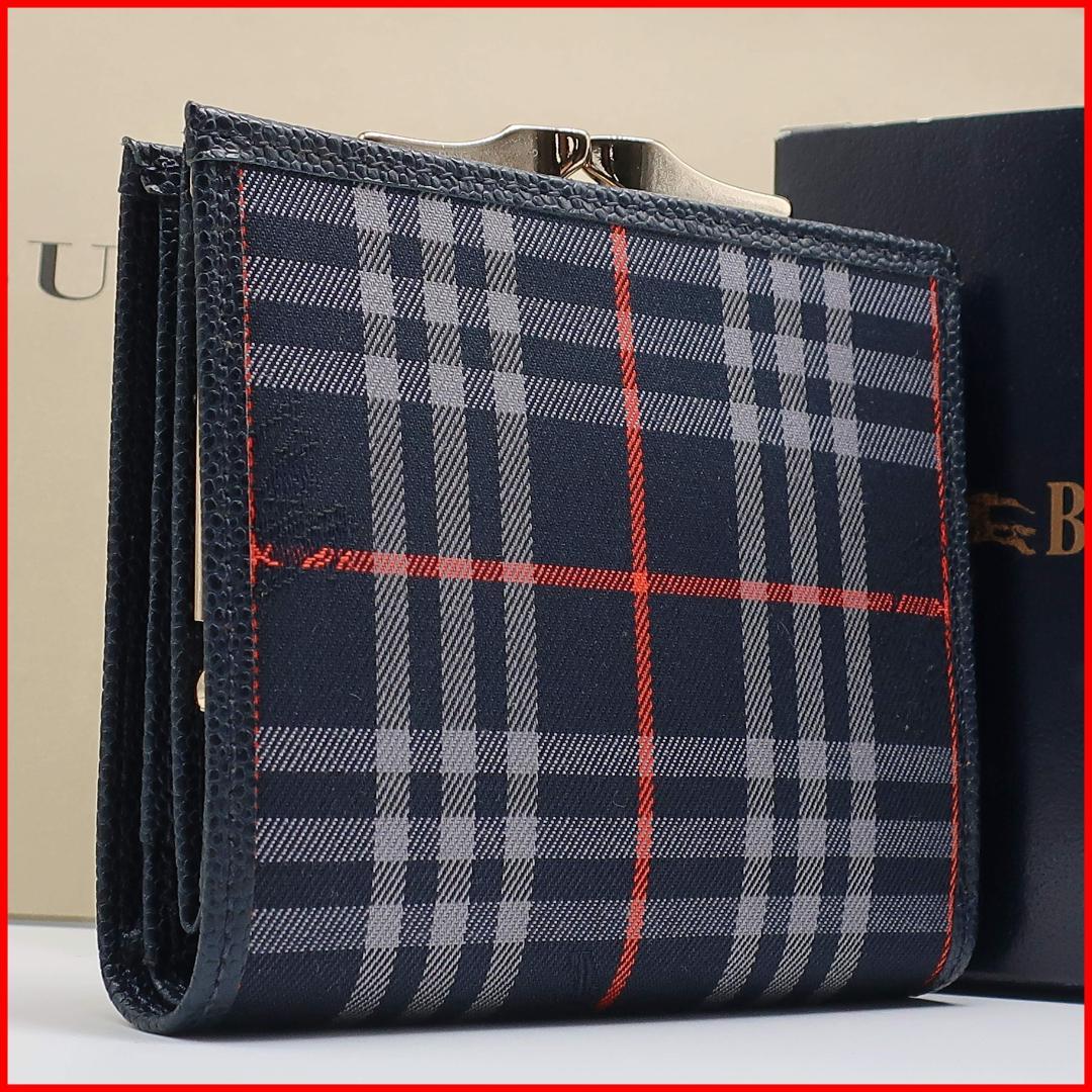 正規品 バーバリー Burberry 財布 チェック がま口 騎士ロゴ 青 箱 正規品 バーバリー Burberry 財布 チェック がま口 騎士ロゴ 青