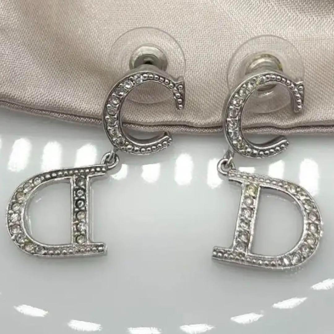 高級♡ChristianDior❁ピアス CDロゴ ラインストーン シルバー www