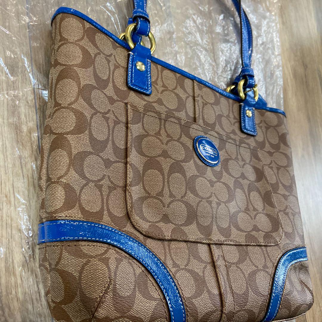 COACH ブルー シグネチャーキャンバス 未使用 13iAj-m25730276743 コーチ トートバッグ 通販限定品