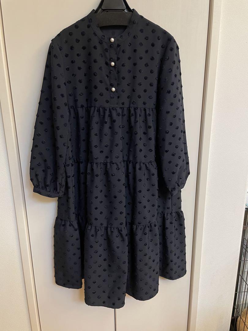 YAMADAYA Vin パールワンピース　F size ヴァン Vin ドットティアードワンピース （ネイビー