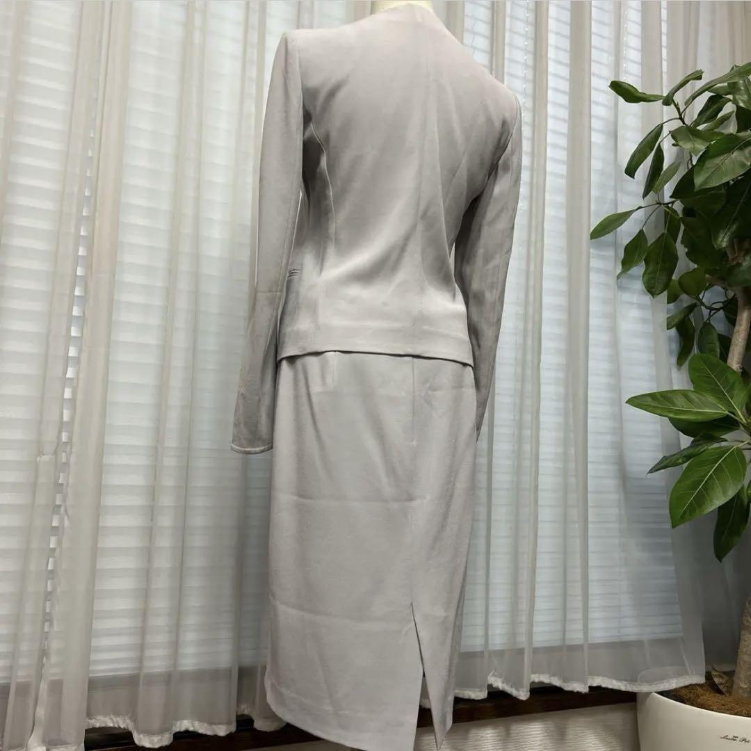 美品BEIGE, ベイジノーカラージャケット&スカートスーツ　ダブルカラー入学式 美品BEIGE, ベイジノーカラージャケット&スカートスーツダブル