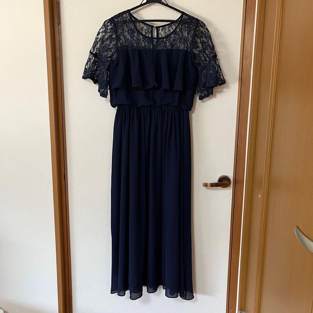 【美品】パーティードレス　結婚式 　ロング　お呼ばれ　マタニティ　ネイビー M