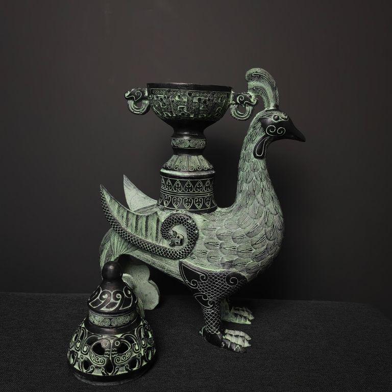 銅製 鹤守宫灯炉 摆件 室内 香炉 装飾品 工芸品 美術品 置物