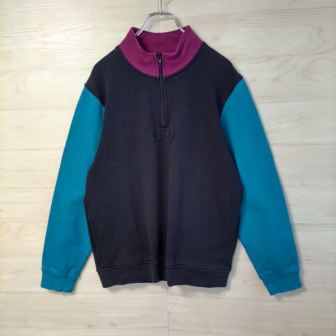 q30【即完売モデル】ステューシー★ワンポイント刺繍ロゴ ハーフジップスウェット