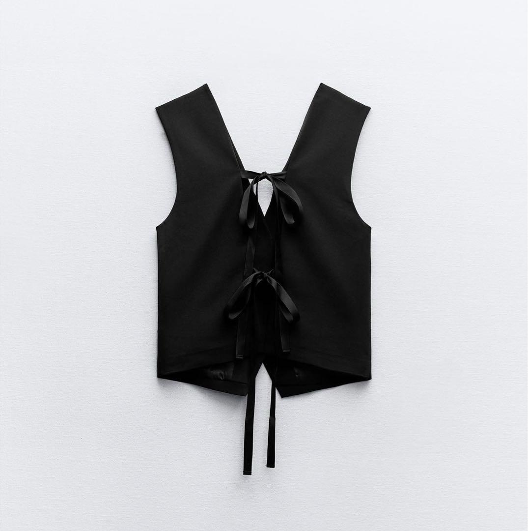 新品タグ付 ZARA バックリボンストレートベスト ジレ ザラ