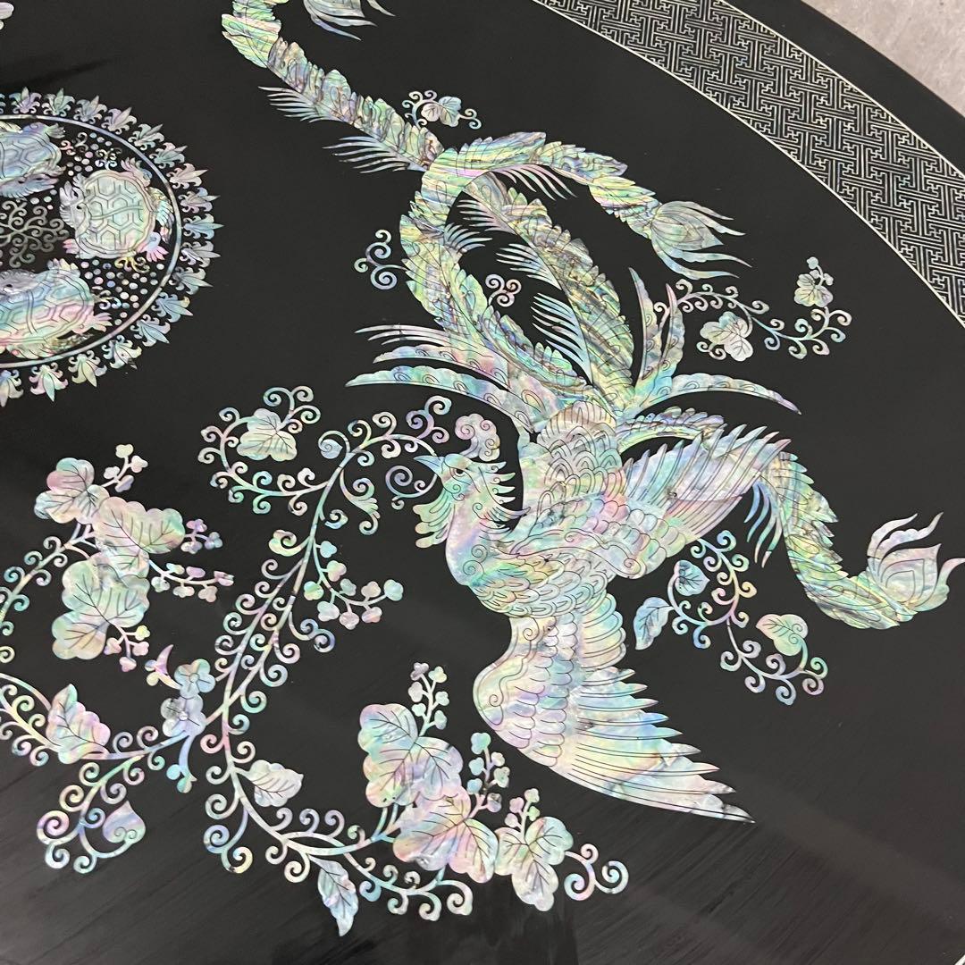 螺鈿細工 ガラス天板付き 座卓 テーブル 鳳凰 黒漆 アンティーク 和モダン 螺鈿細工 ガラス天板付き 座卓 テーブル 鳳凰 黒漆 アンティーク 和モダン