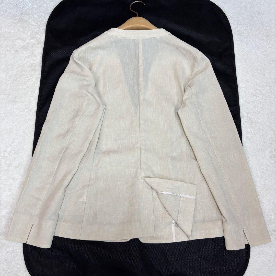 23SS・美品☆INDIVI リネン調ノーカラージャケット ベージュ 洗える