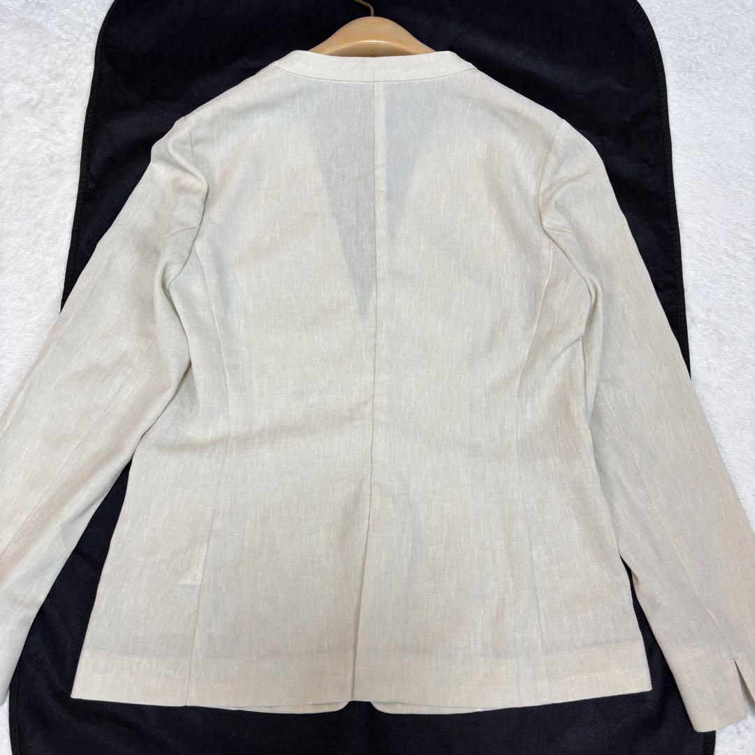 23SS・美品☆INDIVI リネン調ノーカラージャケット ベージュ 洗える