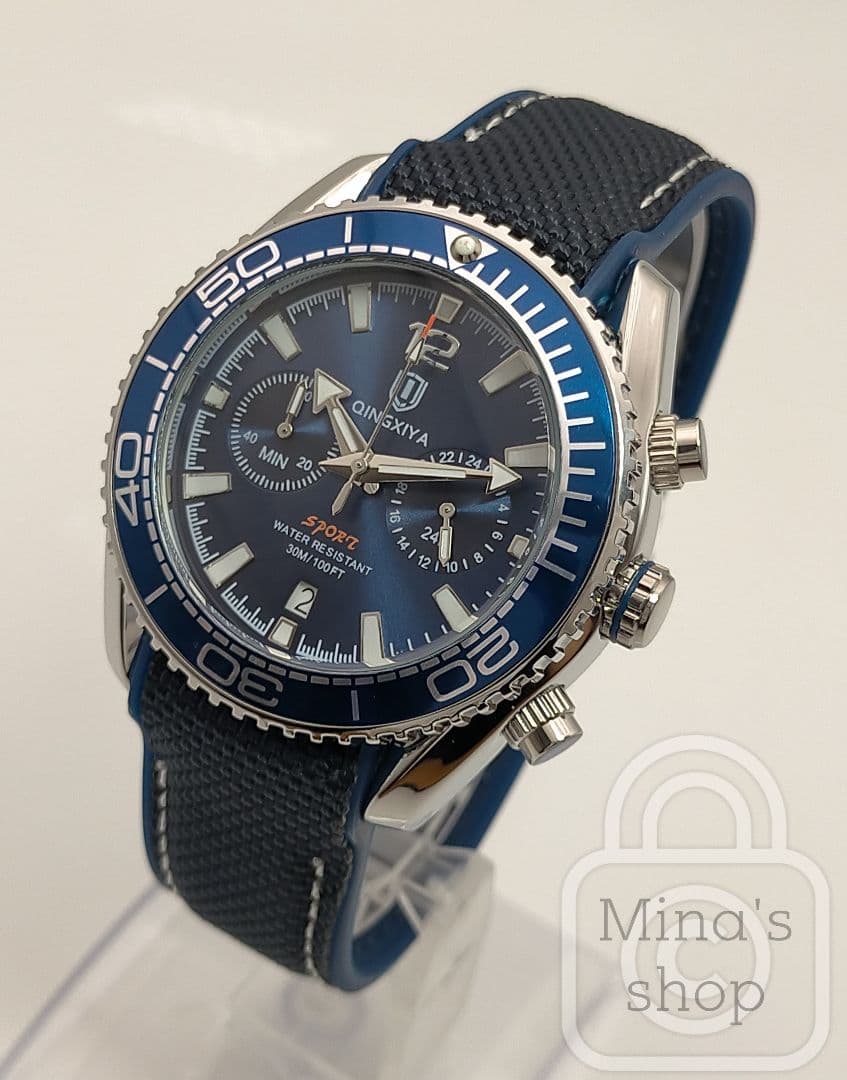 【力強さ溢れる極太ベゼル＆ケースが魅力/新品】クロノグラフ ディープシーブルー