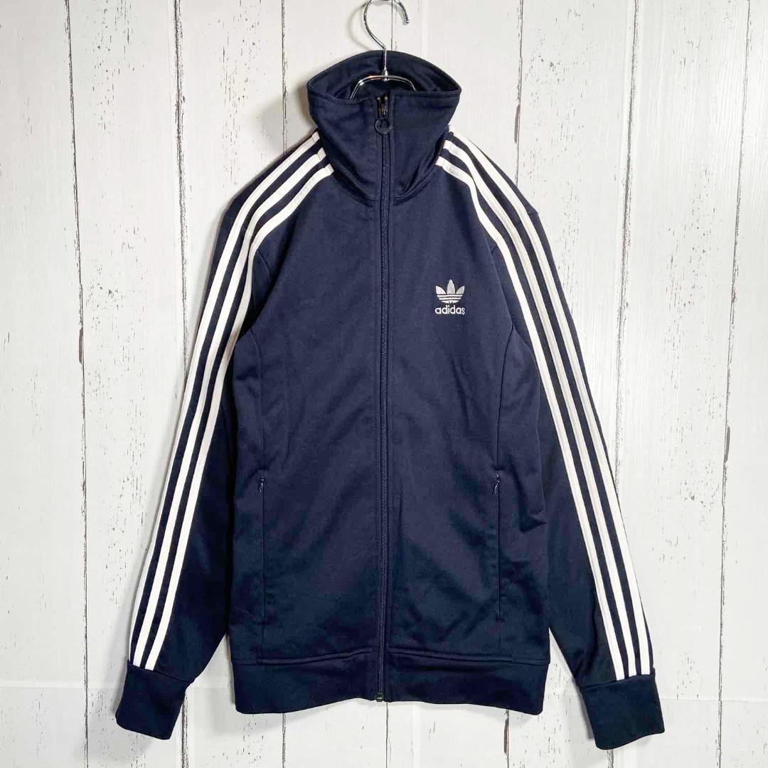 アディダス adidas トラックジャケット 刺繡ロゴ 古着 レディース M 紺