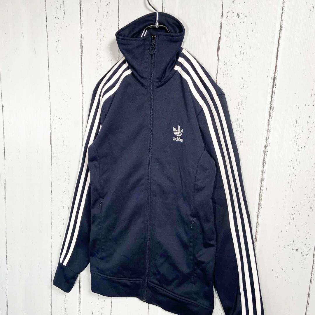 アディダス adidas トラックジャケット 刺繡ロゴ 古着 レディース M 紺