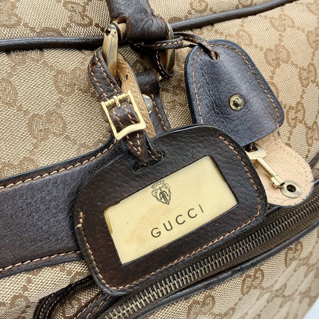 【GUCCI】ボストンバッグ　旅行鞄　GGキャンバス　ブラウン