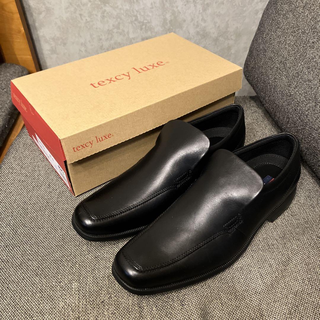 新品TEXCY LUXE ビジネスシューズ ブラック黒 本革 スリッポン27↓