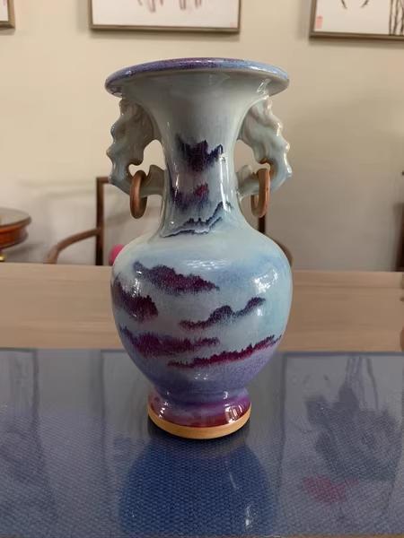 陶器製青紫グラデーション花瓶