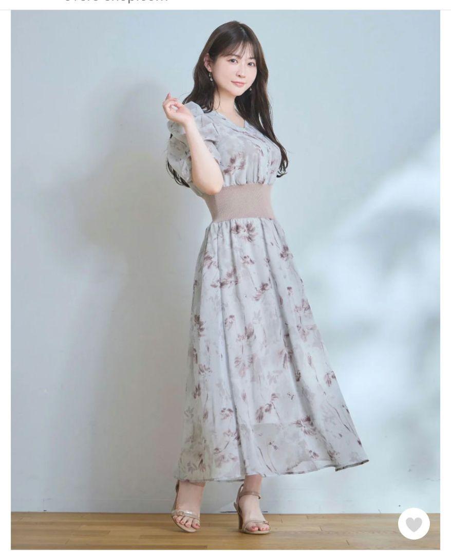 フラワーシフォンウエストリブワンピース