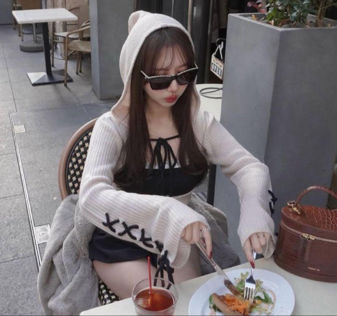 amerge laceup foodie tops×lace cami set