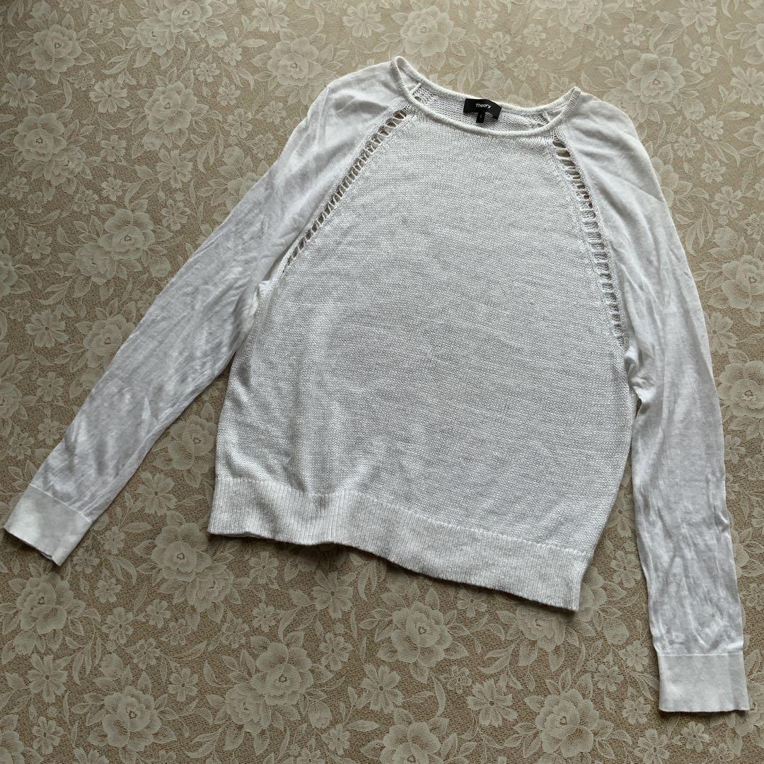 theory セオリー　麻75レーヨン25 デザインニットS白