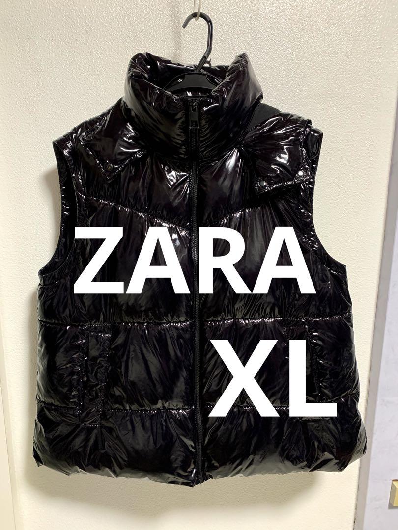 ZARA ザラ ダウンベスト エナメル XL 黒 ブラック ダウン 超光沢