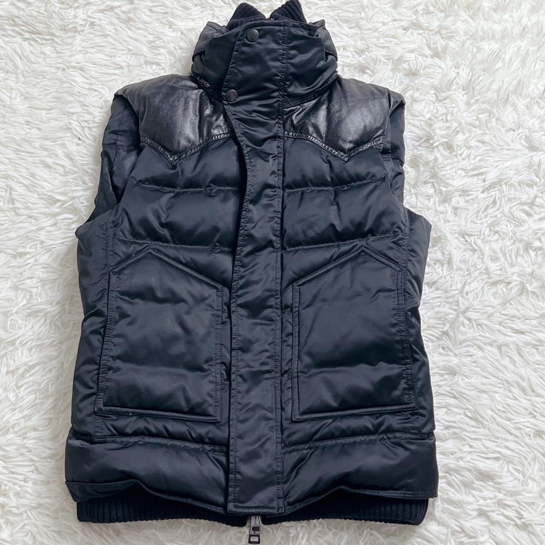 AKM ダウンベスト Y2K レザー切替 ギラつき 黒 カシミヤ混 アーカイブ AKM ダウンベスト Y2K レザー切替 ギラつき 黒 カシミヤ混 アーカイブ