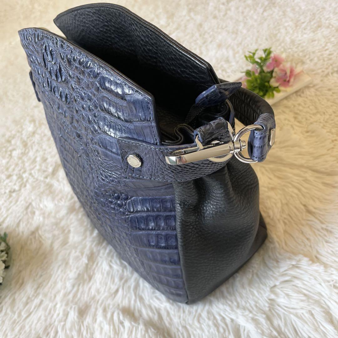 最新 リアル 美品☆ ワニ革 ハンドバッグ シボレザー カイマン バッグ