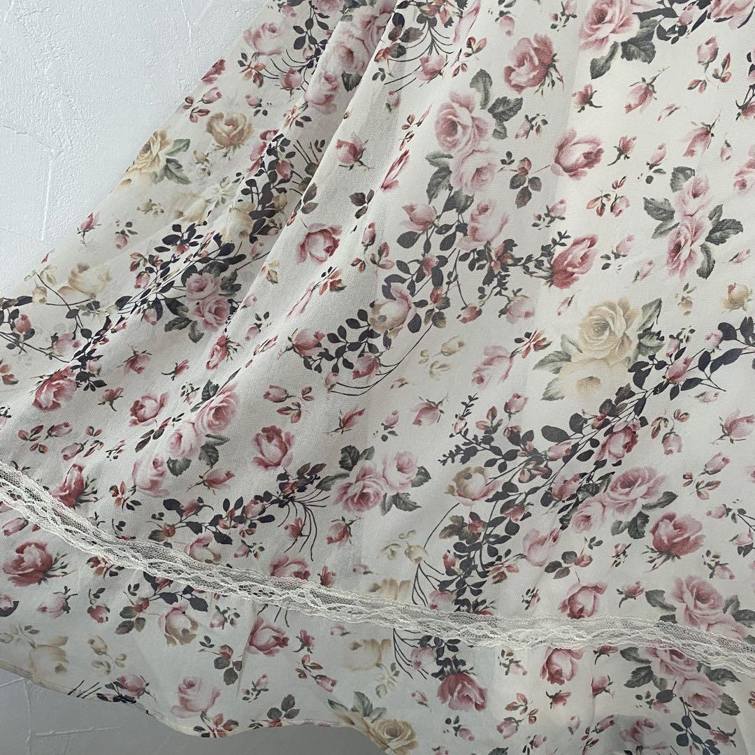 極美品✨ローズティアラ 花柄 総柄 レース シフォン　ワンピース 46