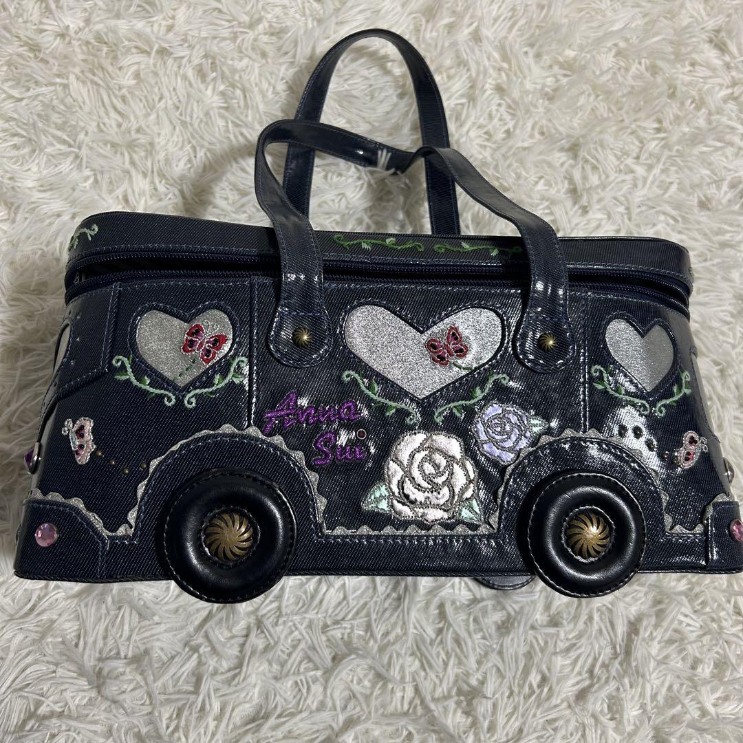 コリアグランドセール 刺繍 ビジュー ハート 限定 希少✨アナスイ デニム ハンド バス バッグ