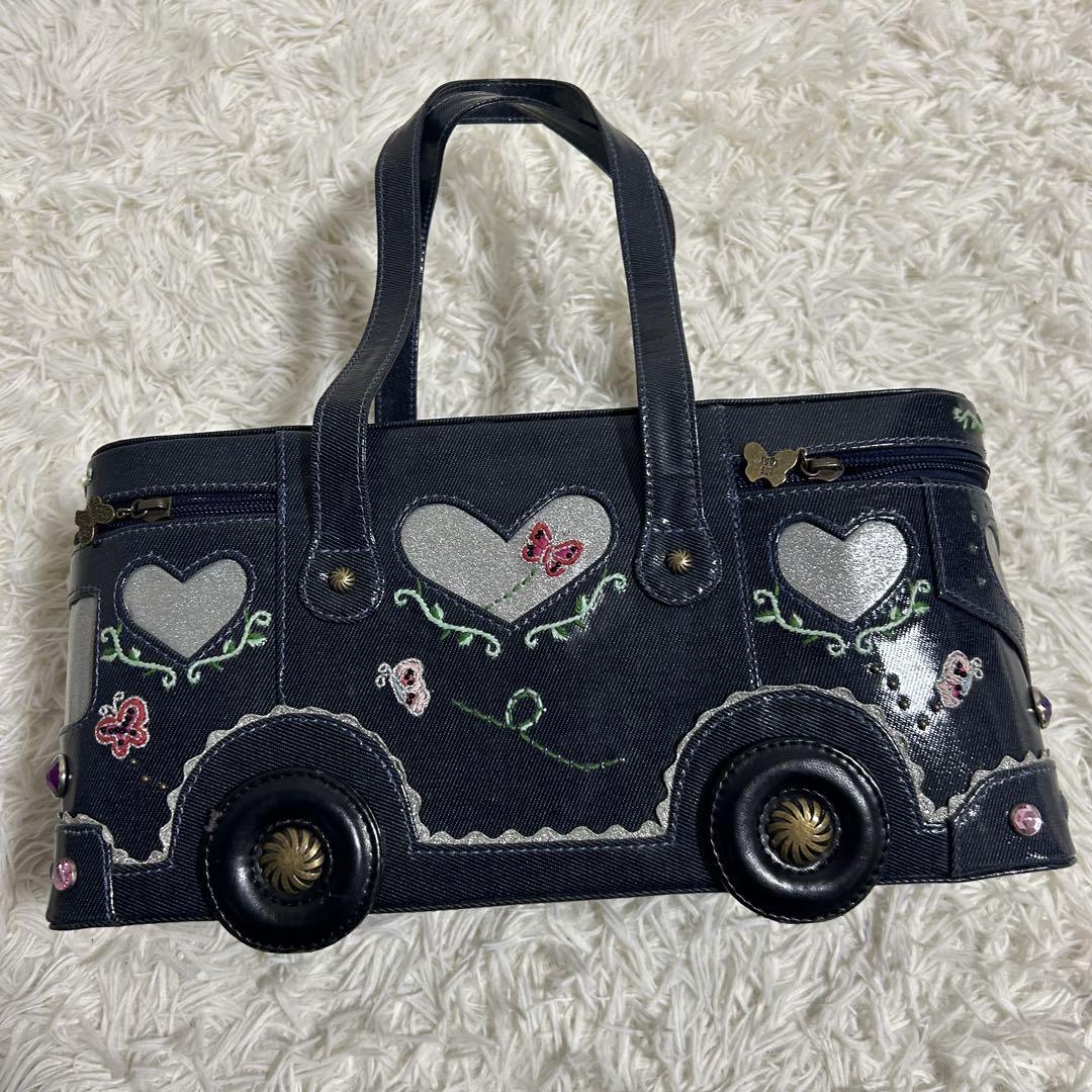 超激安 希少✨アナスイ 限定 ハンド バス デニム 刺繍 ビジュー ハート バッグ