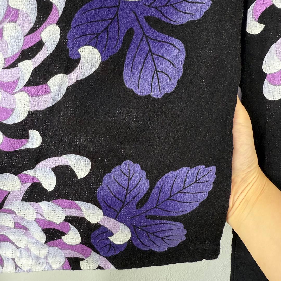 超美品 綿 現代浴衣 浴衣 着物 夏物 161 変わり織 黒 紫 トール