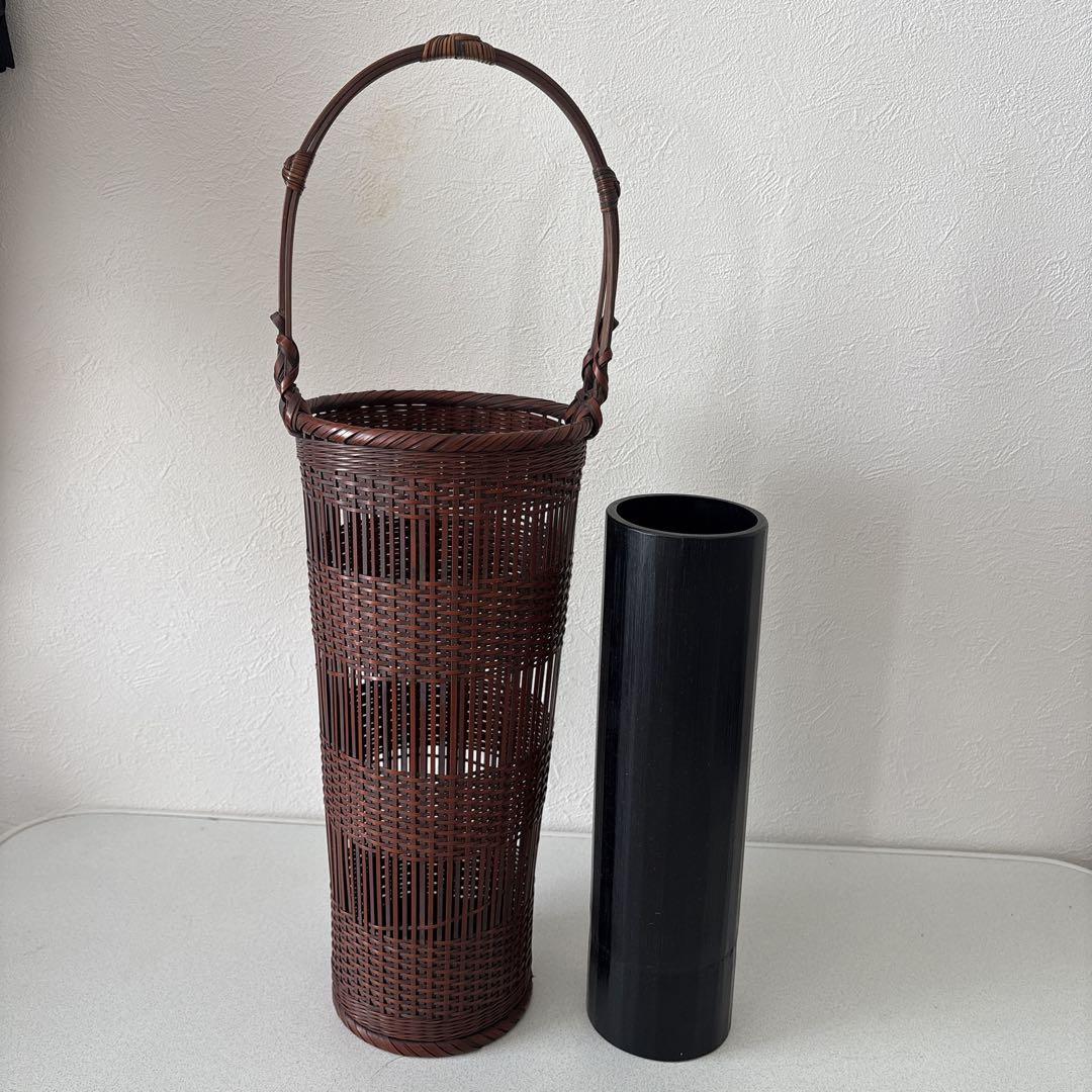 別府竹細工 竹花籠 花器 茶道具 櫛目懸崖 岩尾豊南作