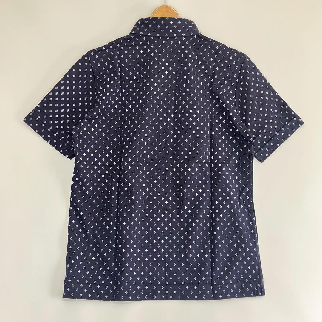 新品 Harriss 吸湿速乾 ボタンダウンポロシャツ 小紋柄 NAVY 42M