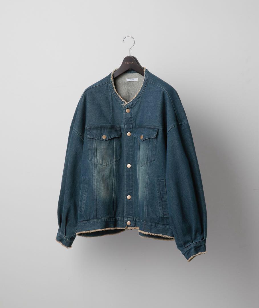 ノーカラーフリンジデニムジャケット