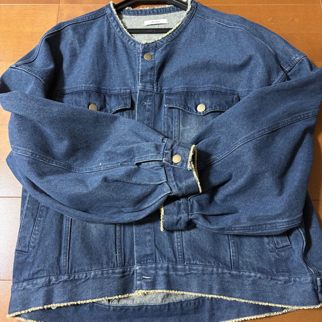ノーカラーフリンジデニムジャケット