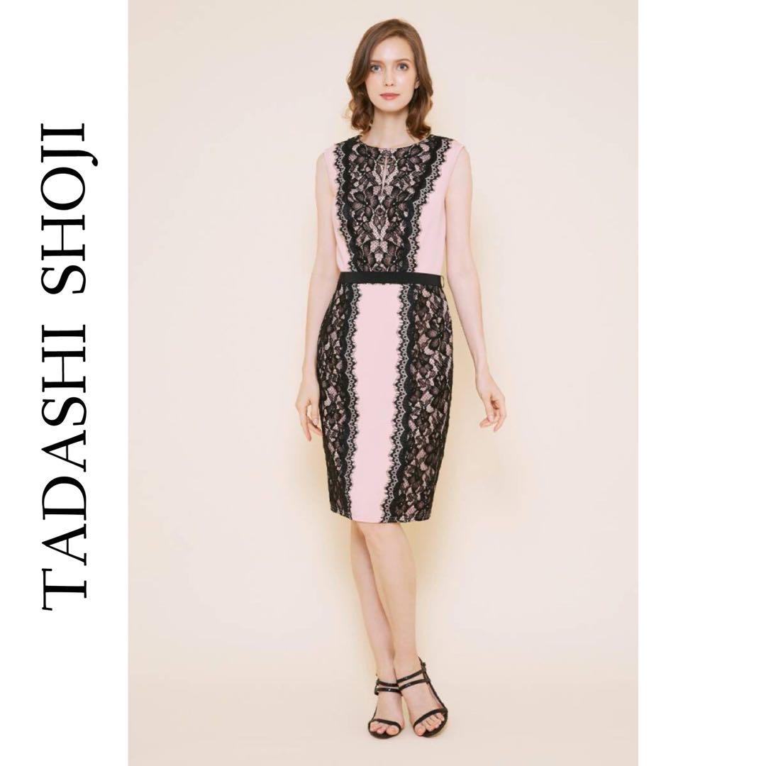 TADASHI SHOJI タダシショージ ピンク×ブラックレースワンピース