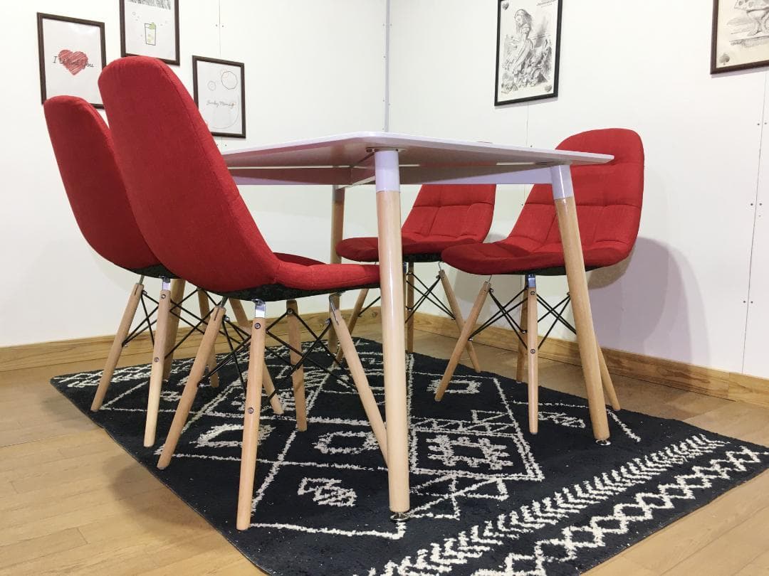 正規逆輸入品】 カフェ風ダイニングテーブル5点セット/イームズ調リ