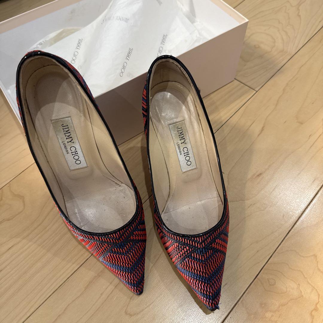 JIMMY CHOO ハイヒール 36 赤と青の幾何学模様