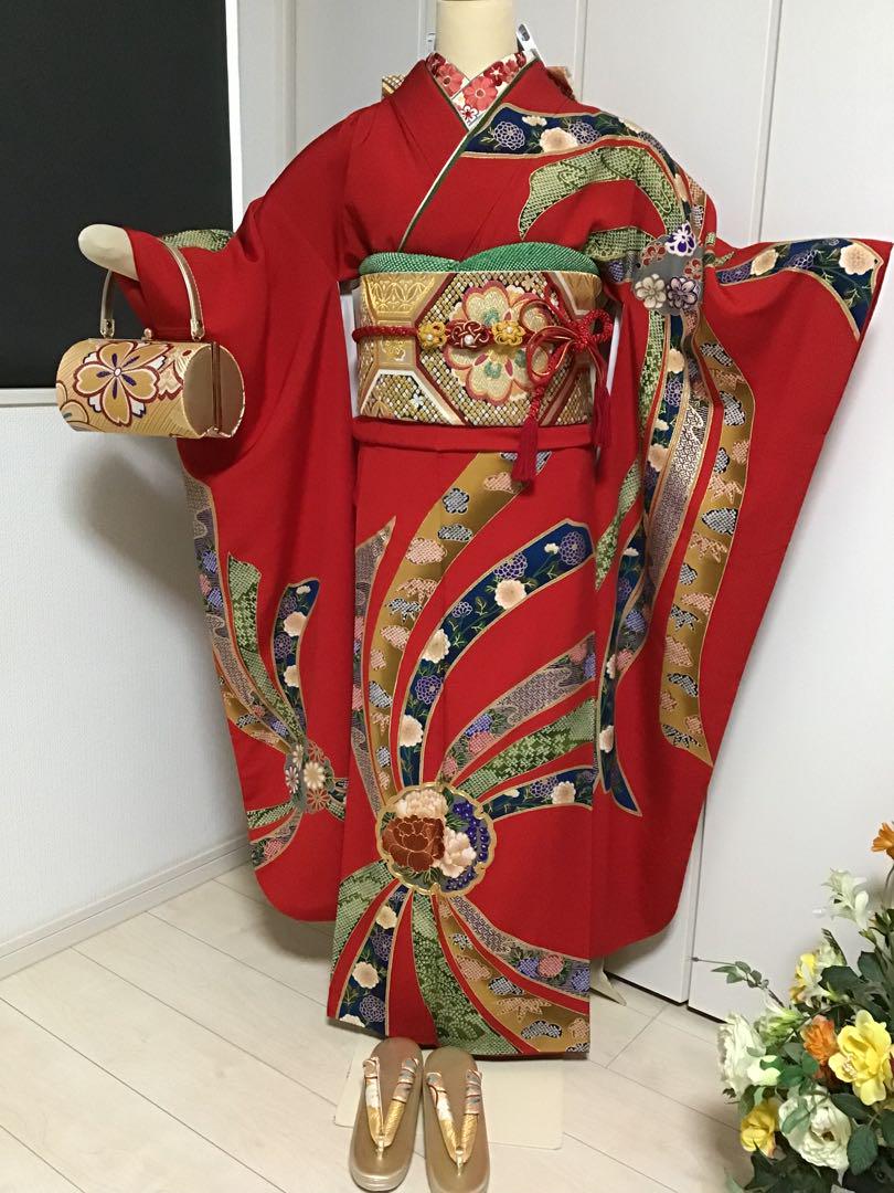 花井幸子❁⃘*.゜正絹振袖 買い足し無しのフルセット 草履バッグ ファー M