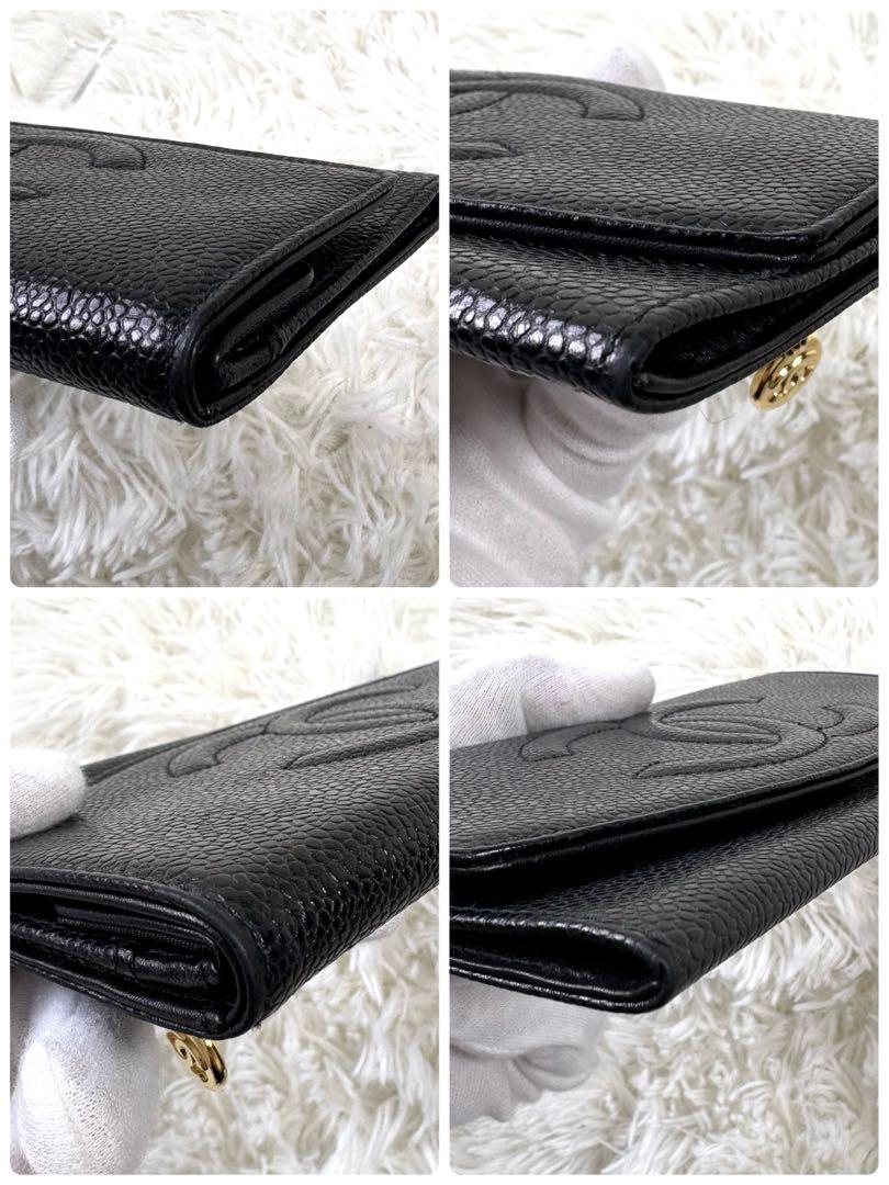 【極美品】CHANEL シャネル　デカココマーク　キャビアスキン　二つ折り長財布