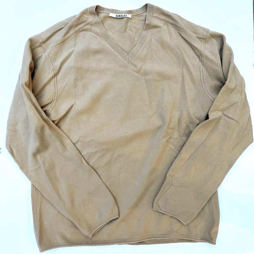 トップス AURALEE 23AW FELTED WOOL KNIT V-NECK