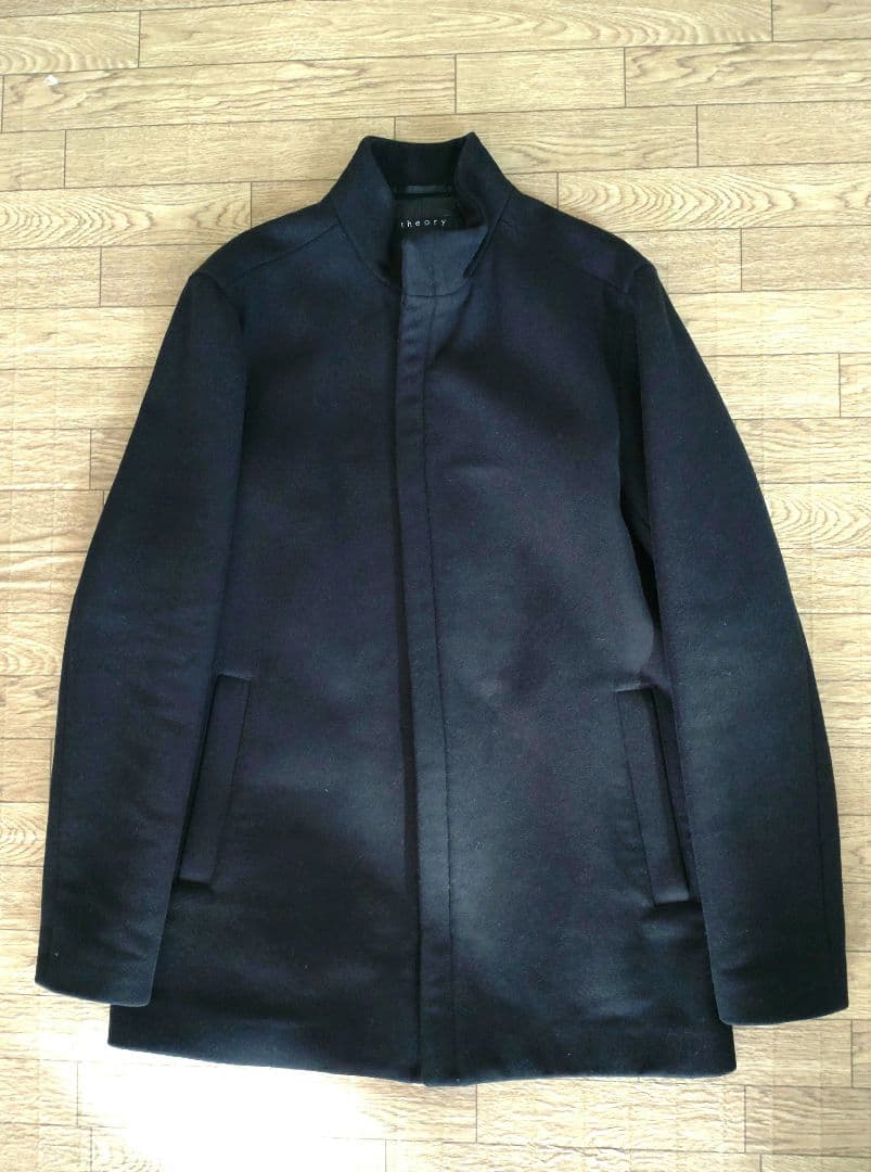 美品セオリー カシミヤ混 ハイネックコート ブラック 40サイズ