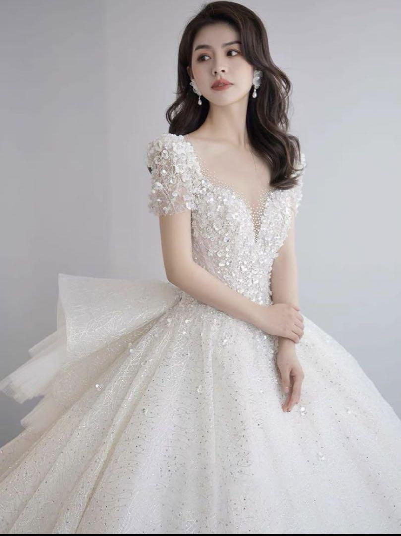 ウェディングドレス ウエディング 結婚式 花 レース ビジュー Sサイズ