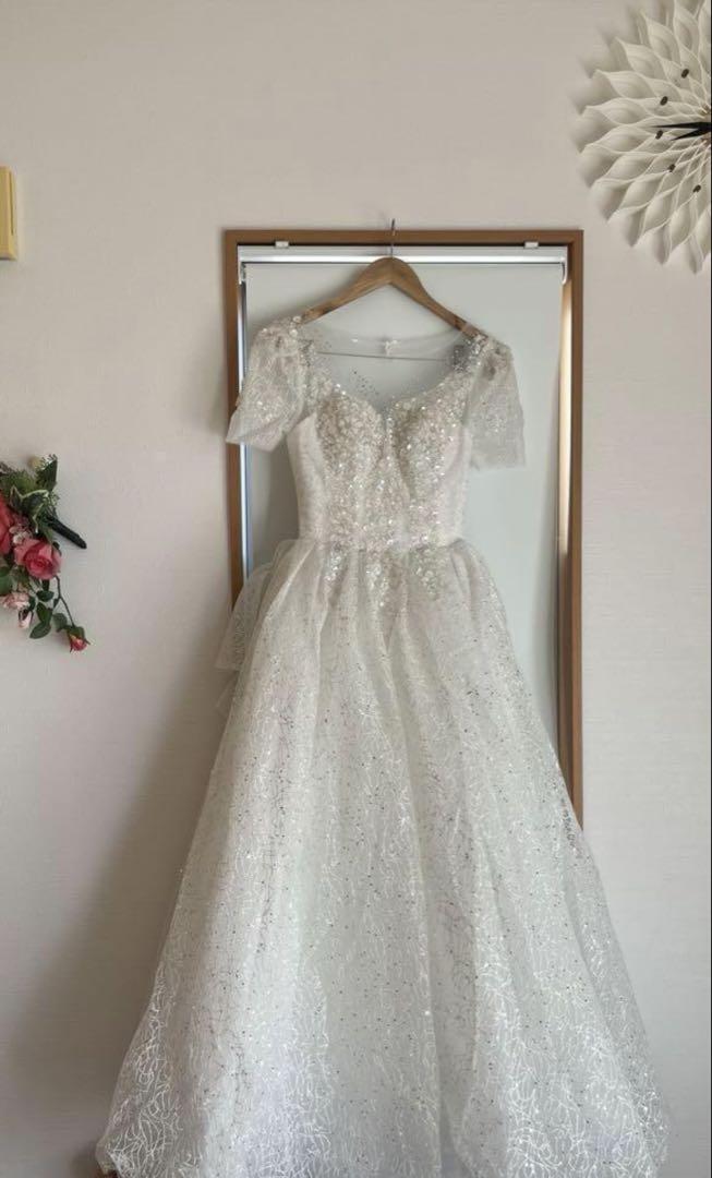 ウェディングドレス ウエディング 結婚式 花 レース ビジュー Sサイズ