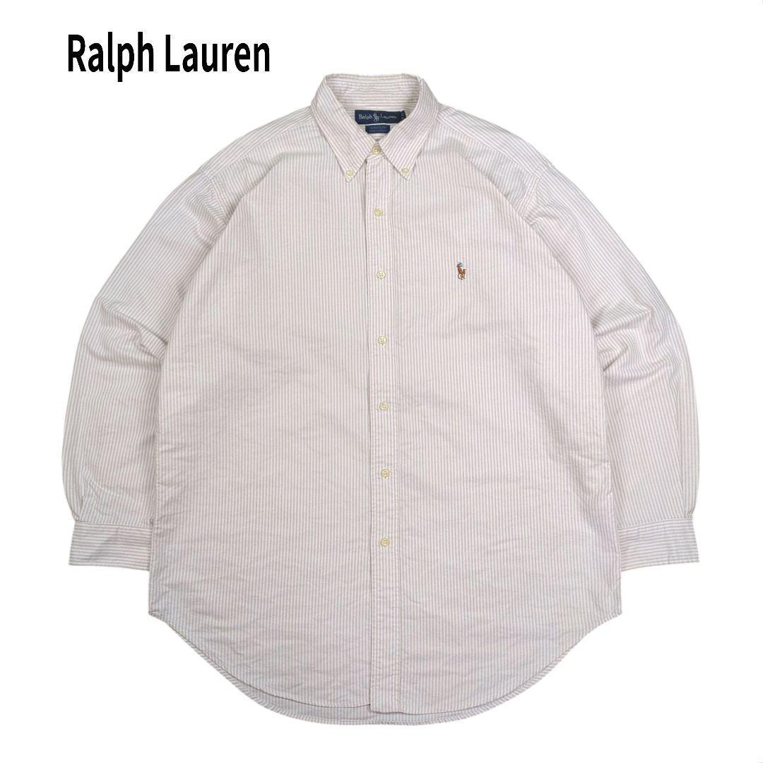 美品✨ラルフローレン オックスフォードBDシャツ ストライプ ポニー刺繍 M Ralph Lauren オックスフォード ストライプ シャツ ポニー ロゴ