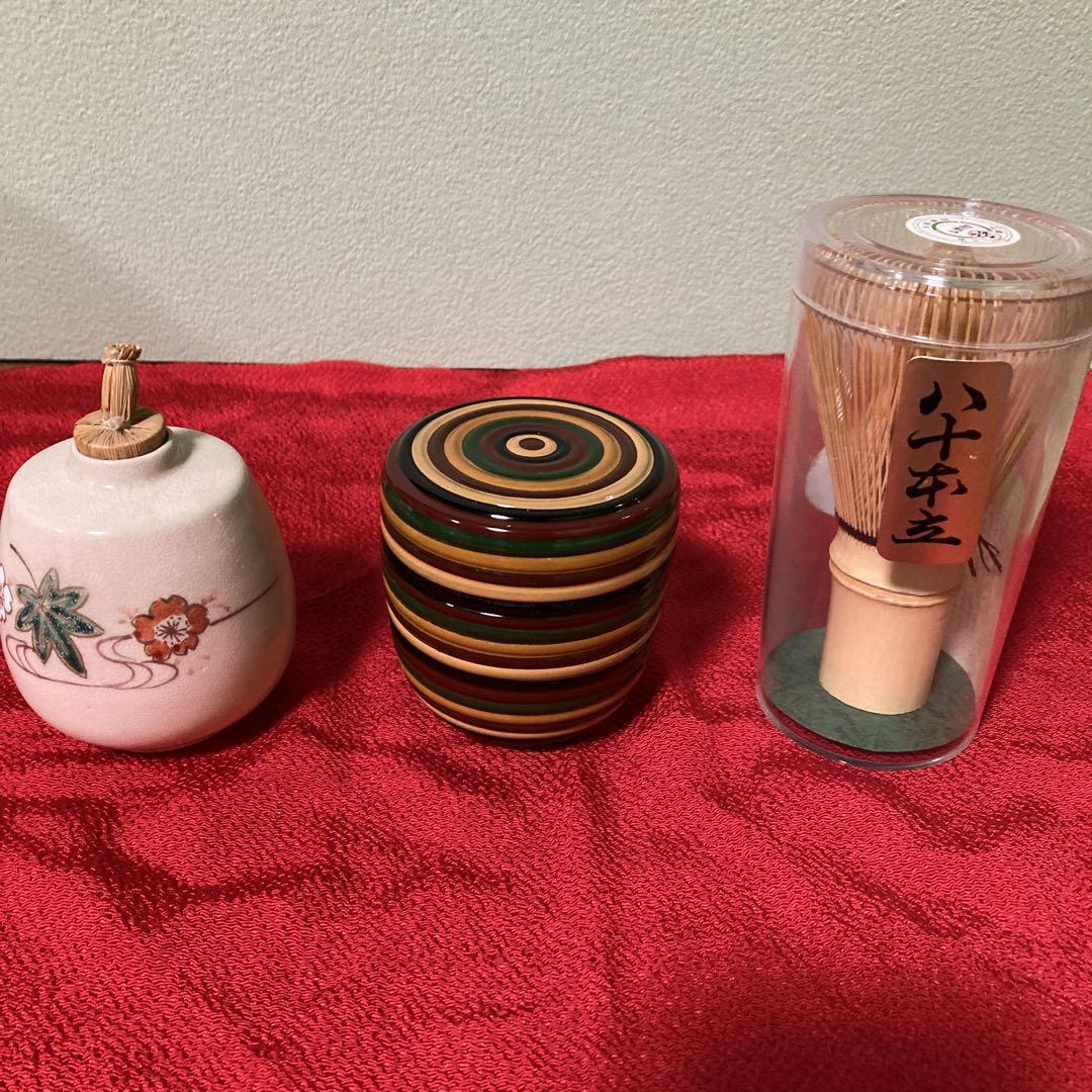 茶道具☆振出し＊独楽塗棗＊未使用茶筌3点セット