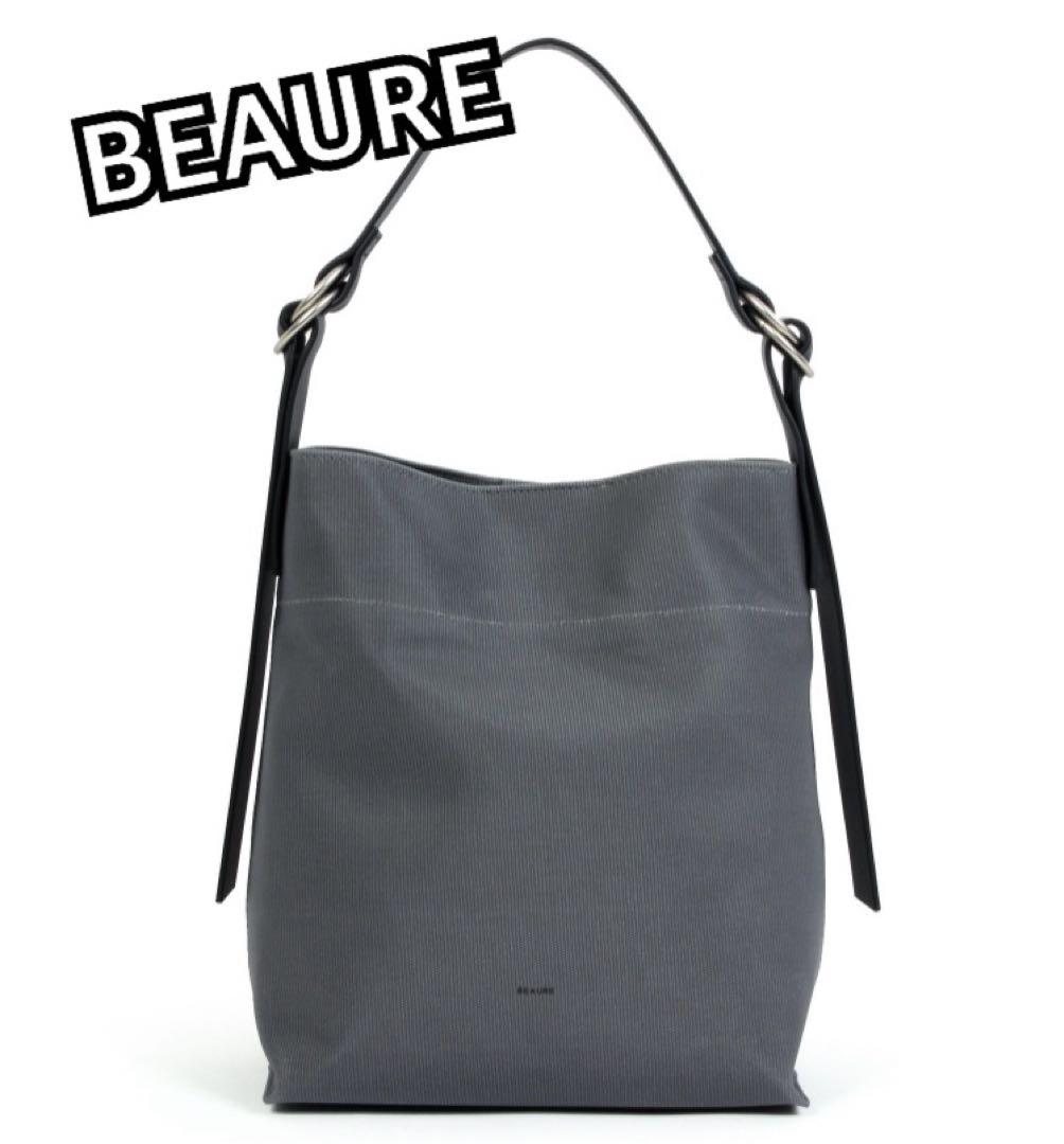 サマーセール！BEAURE ビュレ キャンバスPVCショルダー　グレーバッグ