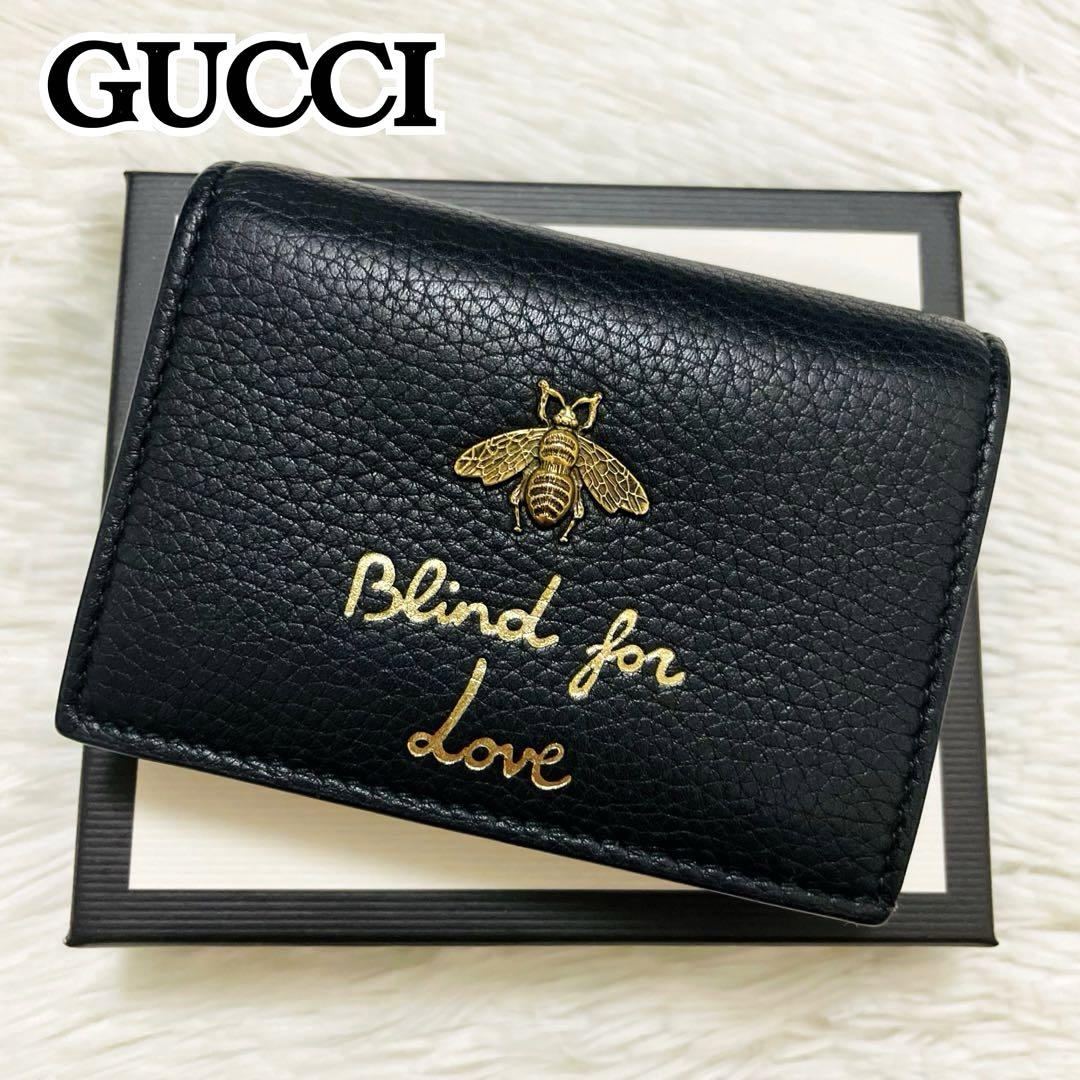 極美品‼ GUCCI グッチ　アニマリエ　レザー　二つ折り財布　蜂 極美✨付属完備✨GUCCI 二つ折り アニマリエ 蜂 レザー ブラック