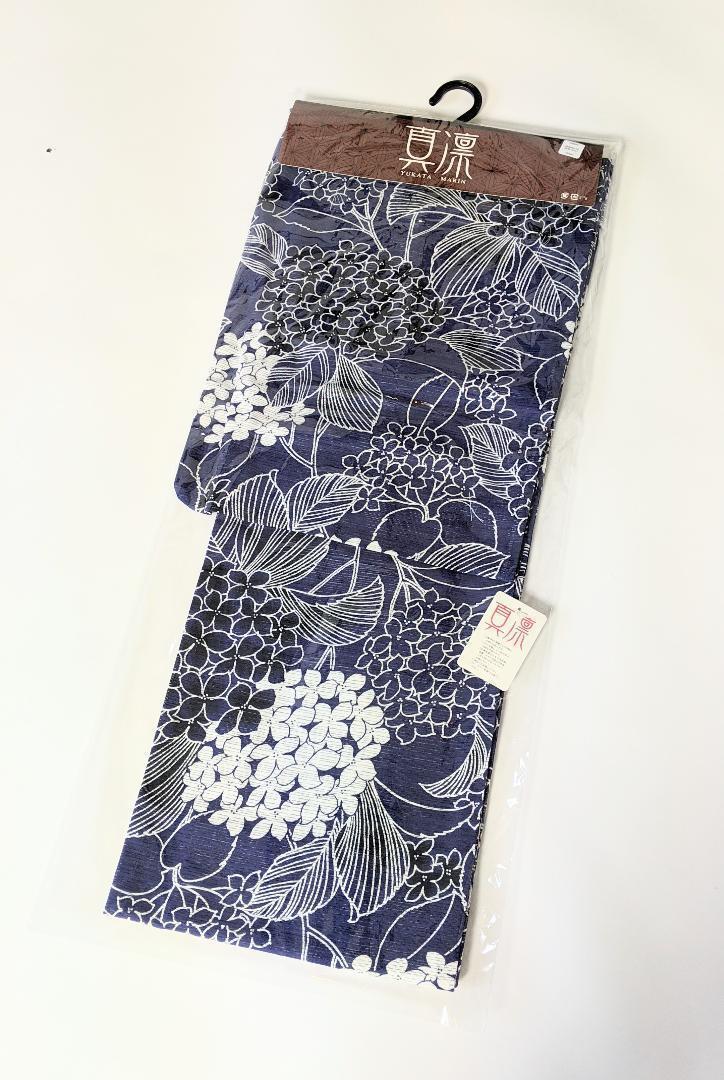 2490円 人気デザイナー 浴衣 紺 ネイビー あじさい 紫陽花 綿絽 フリーサイズ レディース