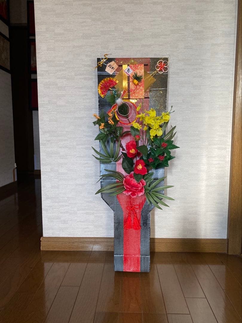 正月用 羽子板 花と葉の装飾 手作り目立った傷や汚れなし