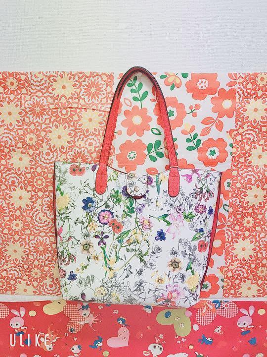 ハンドバッグ 花柄 レッド リバーシブル 新品未使用品