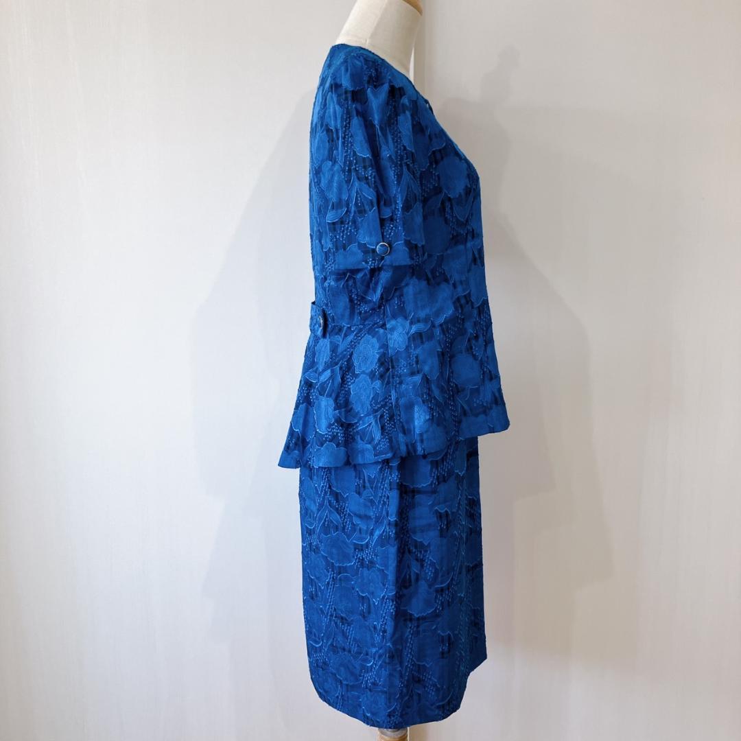 【美品】　ラルフベイカー　花柄チェックコンビジャケットスカートセットアップブルー