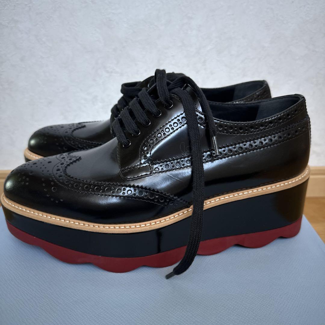 【高級✨】PRADA プラダ ダークブラウン ウィングチップ 革靴 厚底 高級✨】PRADA プラダ ダークブラウン ウィングチップ 革靴 厚底